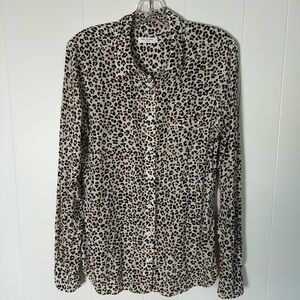 Equipment Silk Leopard Print Blouse L